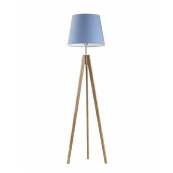 Stojací lampa ARUBA, modré stínidlo, dřevěné nohy