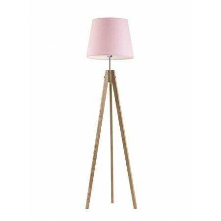 Stojací lampa ARUBA, světle růžové stínidlo, dřevěné nohy