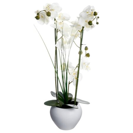 Umělá orchidej v bílém květináči 53 cm