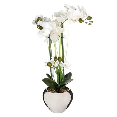 Umělá orchidej ve stříbrném květináči 53 cm