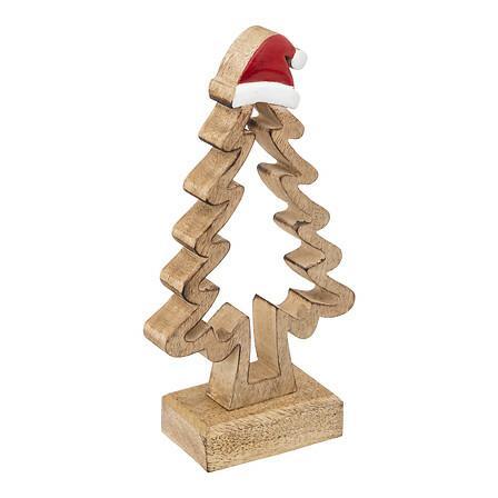 Vánoční stromeček s čepicí Santy 21 cm dřevěný