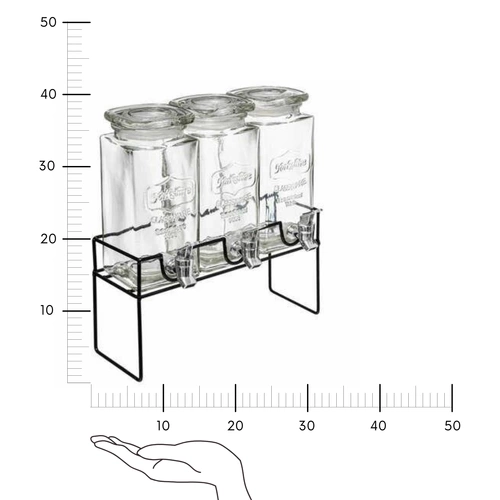 Sada 3 skleněných nádob na nápoje 1,5 l s kohoutkem na kovovém stojanu 5five simply smart