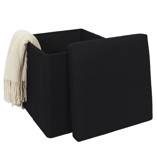 Skládací černý taburet se skrytým úložným prostorem Vels Atom čtvercový do předsíně a studentského pokoje Intesi