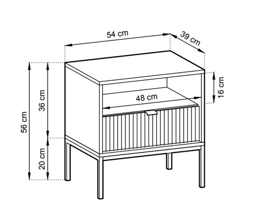 Černý noční stolek s drážkováním a zásuvkou 54 cm glamour na vysokých nohách Intesi Delicious