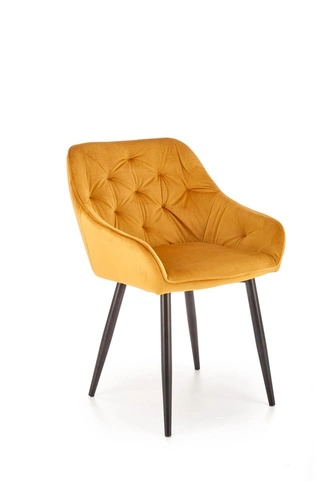 Jídelní židle Marion hořčicová čalouněná sametem s područkami moderní Intesi