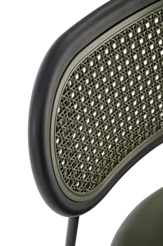 Jídelní židle Lander retro ratanová se zelenou eko kůží na kovových nohách Intesi