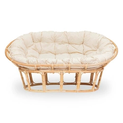 Ratanová pohovka Mamasan boho pro dva do obýváku nebo na zahradu s pohodlným polštářem natural