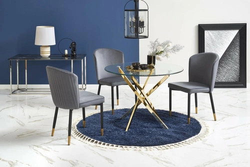 Kulatý skleněný stůl Amber 100 cm průhledný zlatý moderní do jídelny Intesi