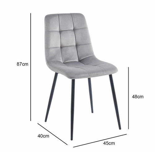 Jídelní židle Caro Velvet Intesi šedá čalouněná moderní sametová prošívaná černé nohy