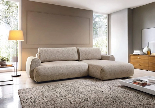 Rohová rozkládací pohovka pravá Ljung moderní béžová s úložným prostorem do obýváku Intesi