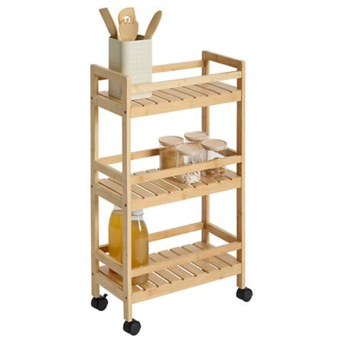 Dřevěný kuchyňský vozík Linha 3patrový na kolečkách boho do koupelny a kuchyně 5five