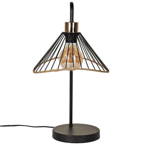 Stolní lampa Anel moderní černá s ratanem do obýváku a ložnice loft industriální