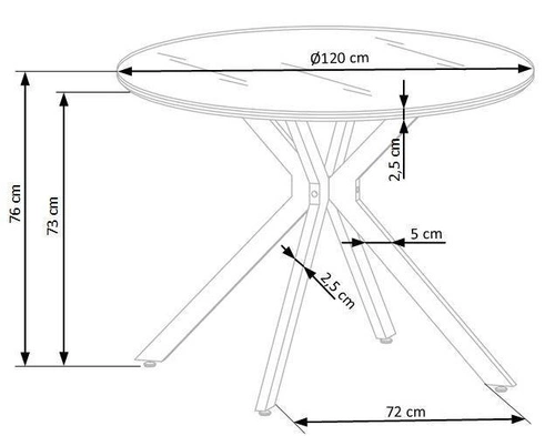 Jídelní kulatý stůl Raleva Intesi černý moderní skleněná deska 120 cm pro 6 osob