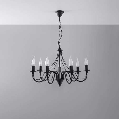 Moderní černý kovový lustr Minerwa 7 do obývacího pokoje a jídelny Sollux Lighting