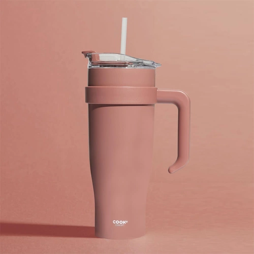 Termo hrnek Intesi Miami 1,2 l růžový s víčkem a brčkem na nápoje s sebou