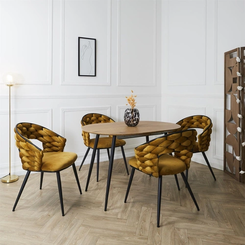 Čalouněná sametová židle Sawyer hořčicová s područkami do jídelny a obývacího pokoje Intesi