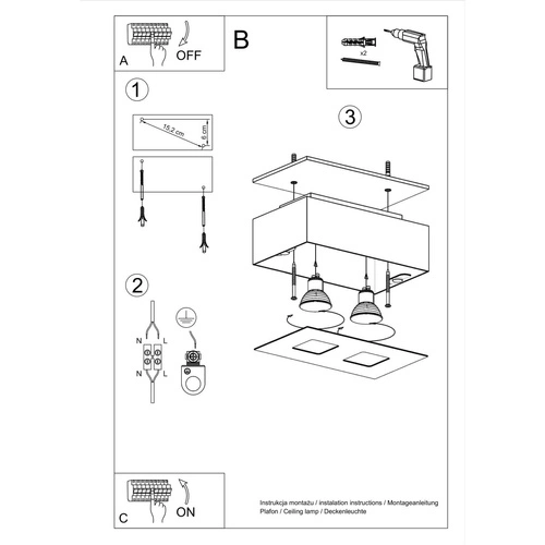 Stropní svítidlo bílé MONO 2 moderní kovové do kuchyně a obýváku Sollux 2xGU10