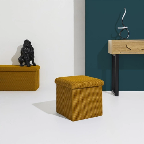 Žlutý čtvercový taburet s úložným prostorem Intesi Vels Atom moderní do předsíně a dětského pokoje