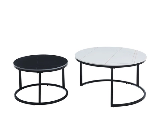 Sada 2 kulatých konferenčních stolků Silas do obýváku moderní keramika bílá/černá 80/60 cm