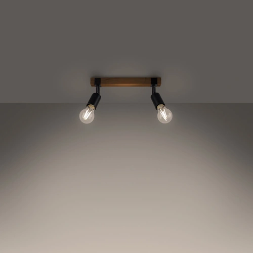 Stropní svítidlo ZUCA 2 černé s dřevem moderní do obýváku nastavitelné SOLLUX LIGHTING