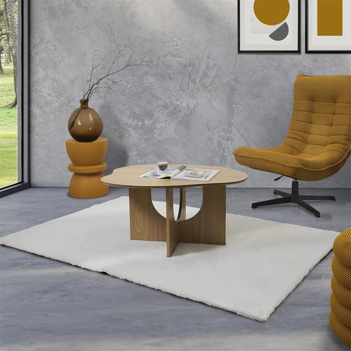 Oválný konferenční stolek Calypso moderní dřevěný japandi do obýváku Intesi 80x60 cm