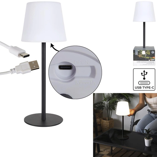 Moderní LED stolní lampa Intesi černá s USB a nastavitelnou intenzitou do obýváku a ložnice