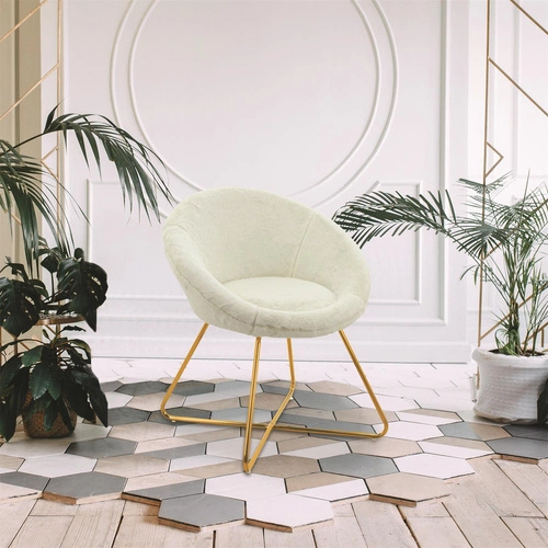 Moderní béžové křeslo Karl Velvet Furry z buklé na lyžinách do obývacího pokoje