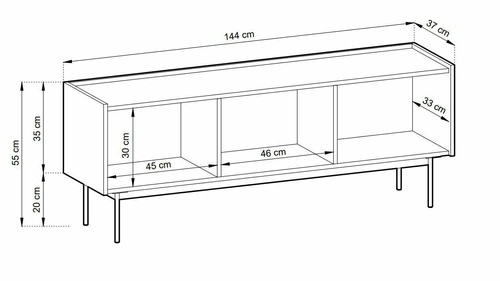 Skandinávní béžová TV komoda Cashmer do obýváku 144 cm se 3 skříňkami Intesi