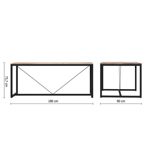 Jídelní stůl Edena 180 cm moderní loft akáciové dřevo a černé kovové nohy