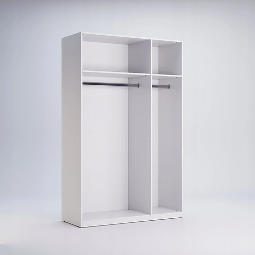 Moderní bílá lesklá třídveřová šatní skříň Flory s policemi do ložnice nebo šatny