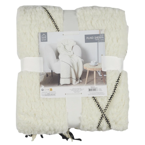 Intesi Sherpa silná deka na pohovku bílá s černým vzorem hřejivý pléd 130x160