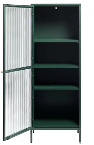Kovová vitrína Bronco zelená 160 cm do obýváku na alkohol a knihy