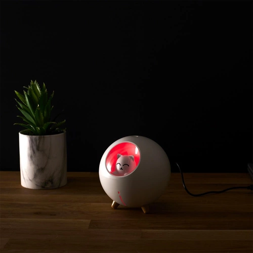 Aroma difuzér LED Intesi bílá kočka moderní dekorace do bytu USB 11 cm