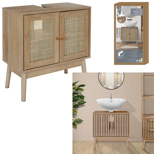 Koupelnová skříňka boho Bali přírodní dub s ratanem 60 cm pod umyvadlo Intesi