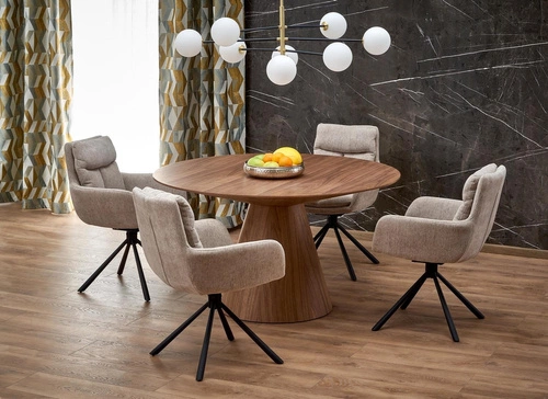 Moderní kulatý jídelní stůl Obituar 136 cm ořechový na jedné noze Intesi