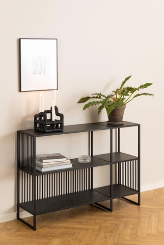 Knihovna do obýváku Strington nízká černá kovová loftová 120 cm Actona