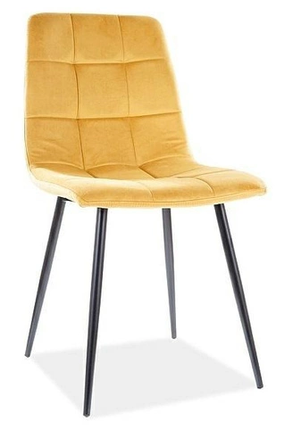 Čalouněná sametová žlutá jídelní židle Mello Intesi na černých nohách do jídelny a obýváku