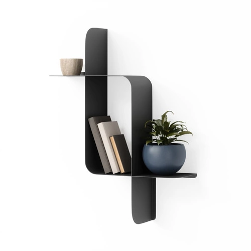 Sada 2 moderních černých nástěnných polic Montage Umbra na knihy a dekorace