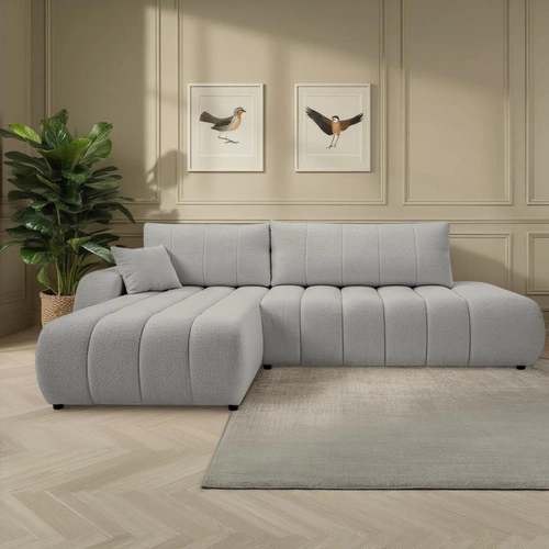 Rohová sedací souprava Hobro levá šedá moderní s rozkladem a úložným prostorem do obýváku