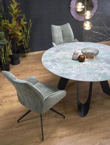 Jídelní kulatý stůl Agassi zelený mramor černé nohy moderní loft 135 cm