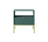 Noční stolek Delicious 54 cm, zelený s drážkováním a zásuvkami, zlaté nohy Intesi – loftový glamour do ložnice