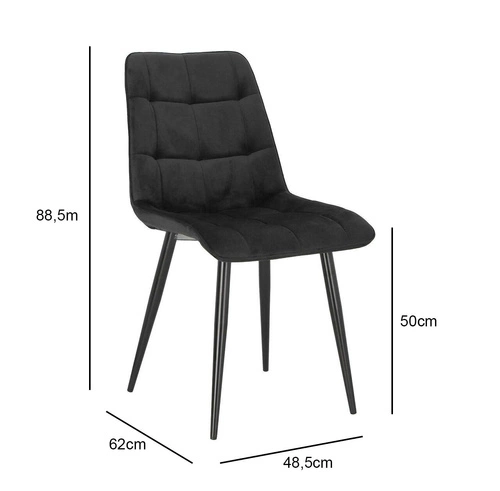 Čalouněná sametová židle PLAID černá do jídelny a obýváku na kovových nohách Intesi