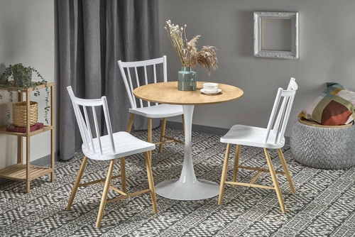 Jídelní kulatý stůl Sting 80 cm moderní přírodní dub na bílých nohách Intesi