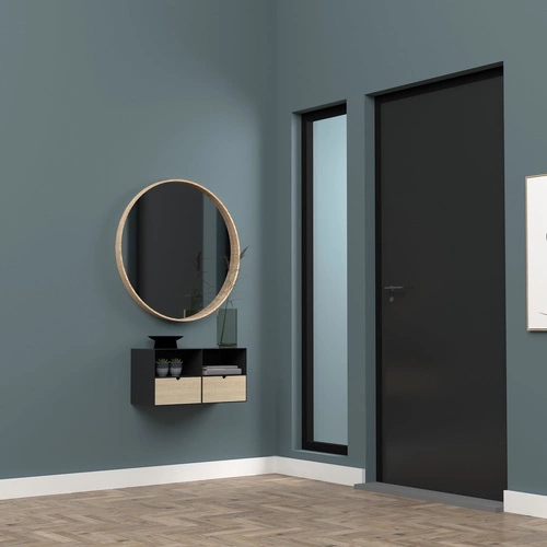 Závěsný noční stolek s zásuvkou 30 cm černý dřevěný moderní Actona Joliet