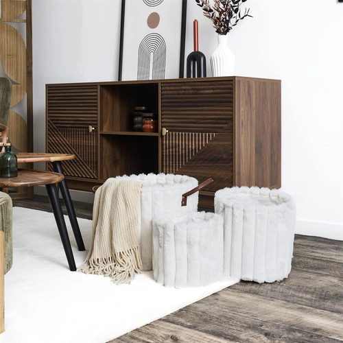 Sada 3 bílých dekoračních košů Furry Intesi z textilu na uložení