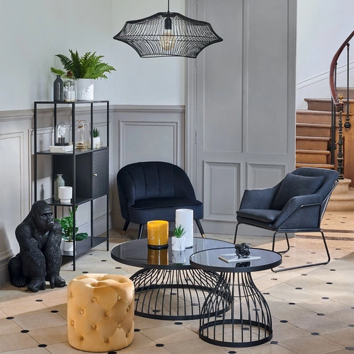 Kulatý konferenční stolek Kushi 90 cm černý skleněný moderní loft do obýváku Atmosphera