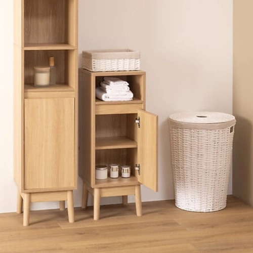 Úzká stojací koupelnová skříňka Abana 30 cm moderní dub přírodní do malé koupelny 5five