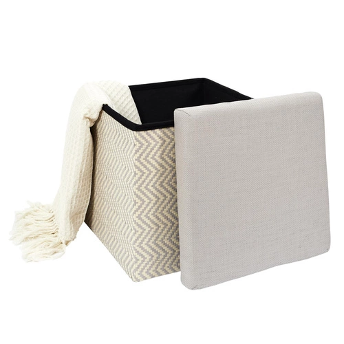 Skládací taburet Intesi Vels Boho s úložným prostorem šedo-béžový do obýváku a předsíně