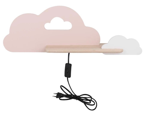 Dřevěné růžové LED nástěnné svítidlo Cloud do dětského pokoje, klasické dekorativní, 53 cm