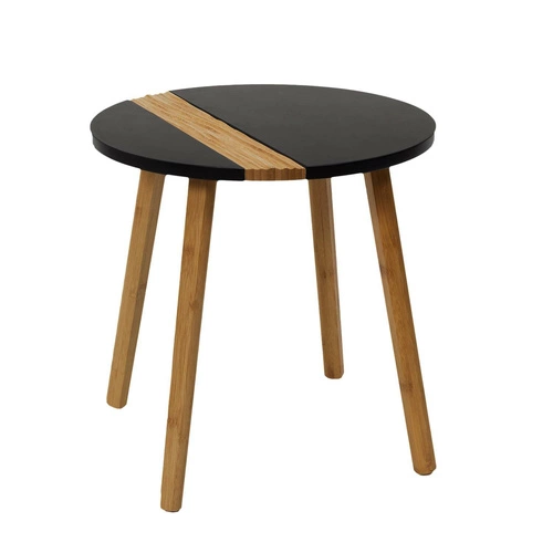 Sada 2 kulatých konferenčních stolků Paraiba černý bambus skandinávský do obýváku 2v1